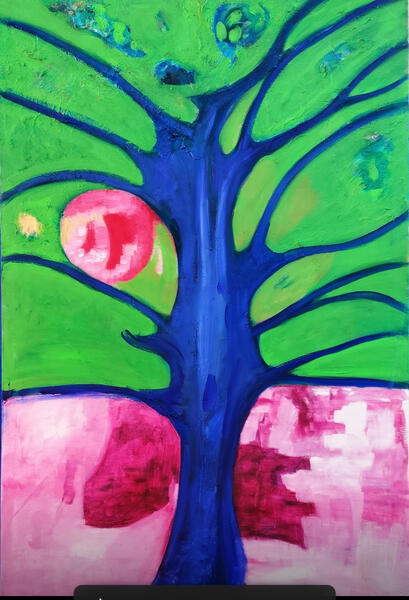 &quot;Petalo rosa su rami nudi&quot; Olio su tela 100x120 cm