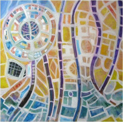 &quot;La città fluttuante&quot; Olio su tela 100 x 100